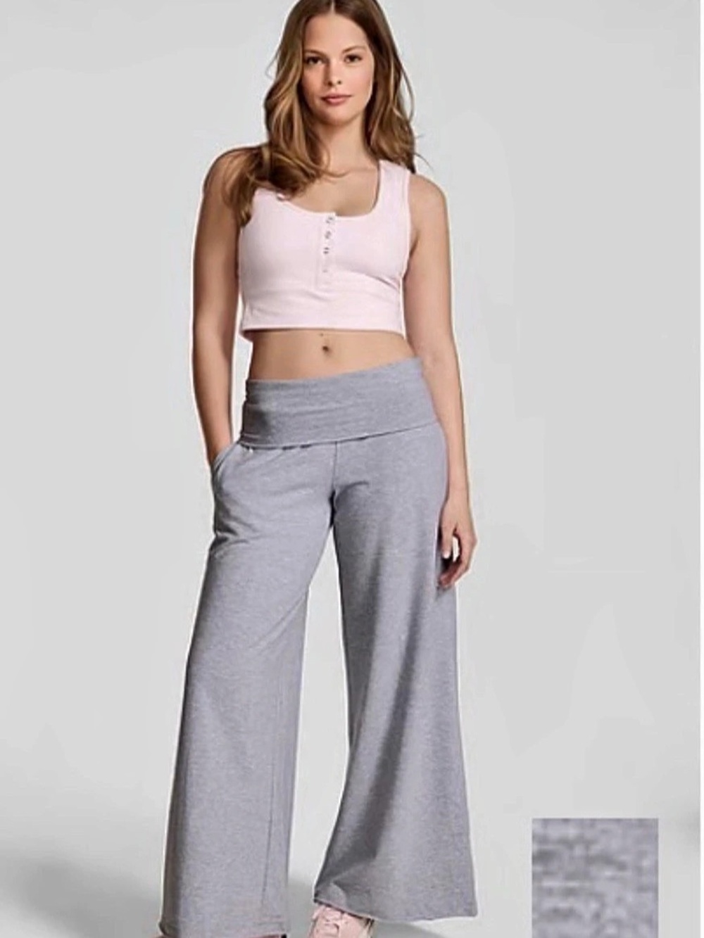 PINK Victoria's Secret All-Day Cotton Foldover Wide-Leg Pants Gray